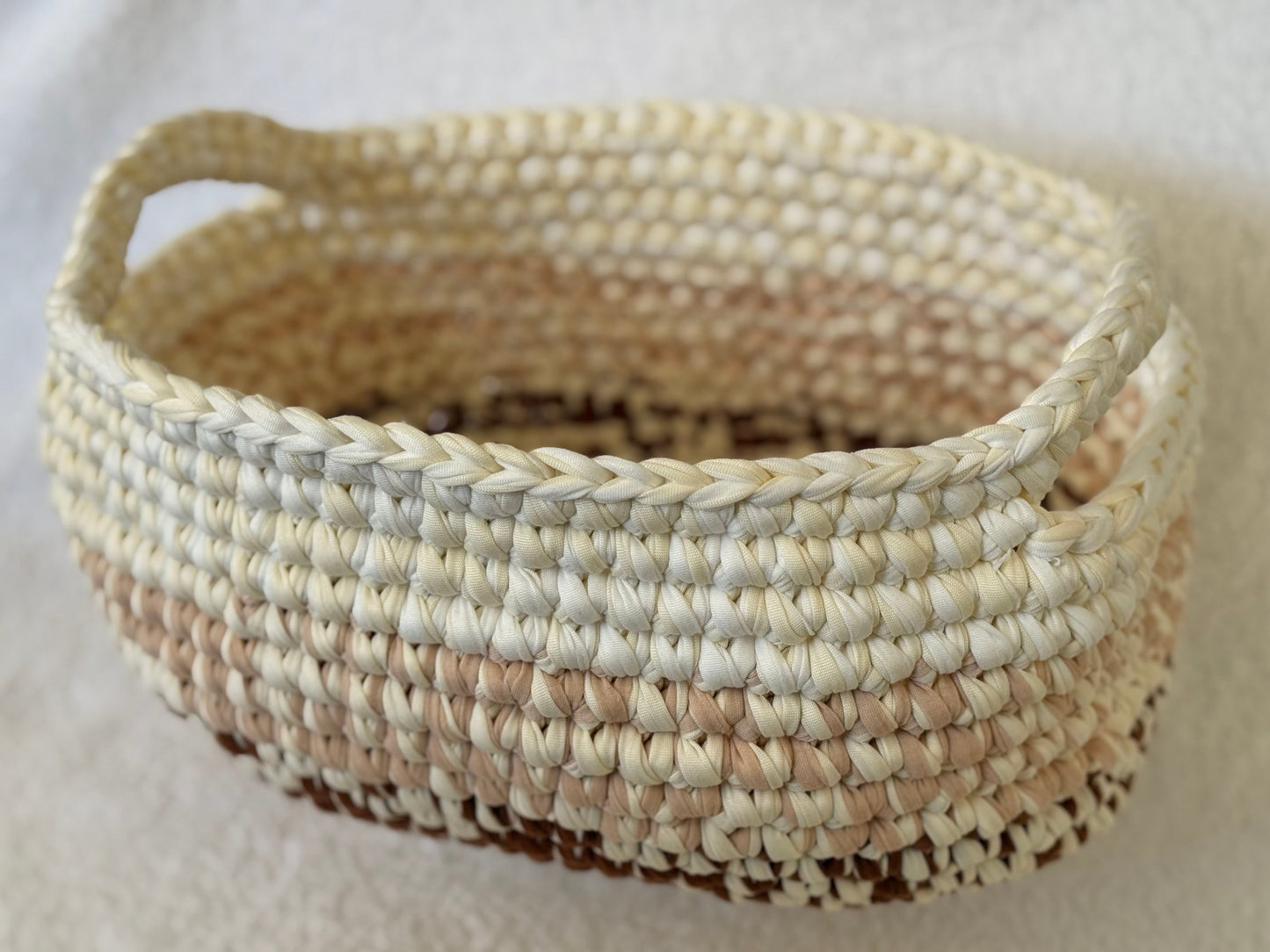 Handmade Crochet Basket | Chocolate & Cream