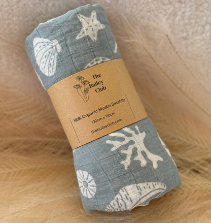 100% Cotton Muslin Swaddle | Ocean Blue