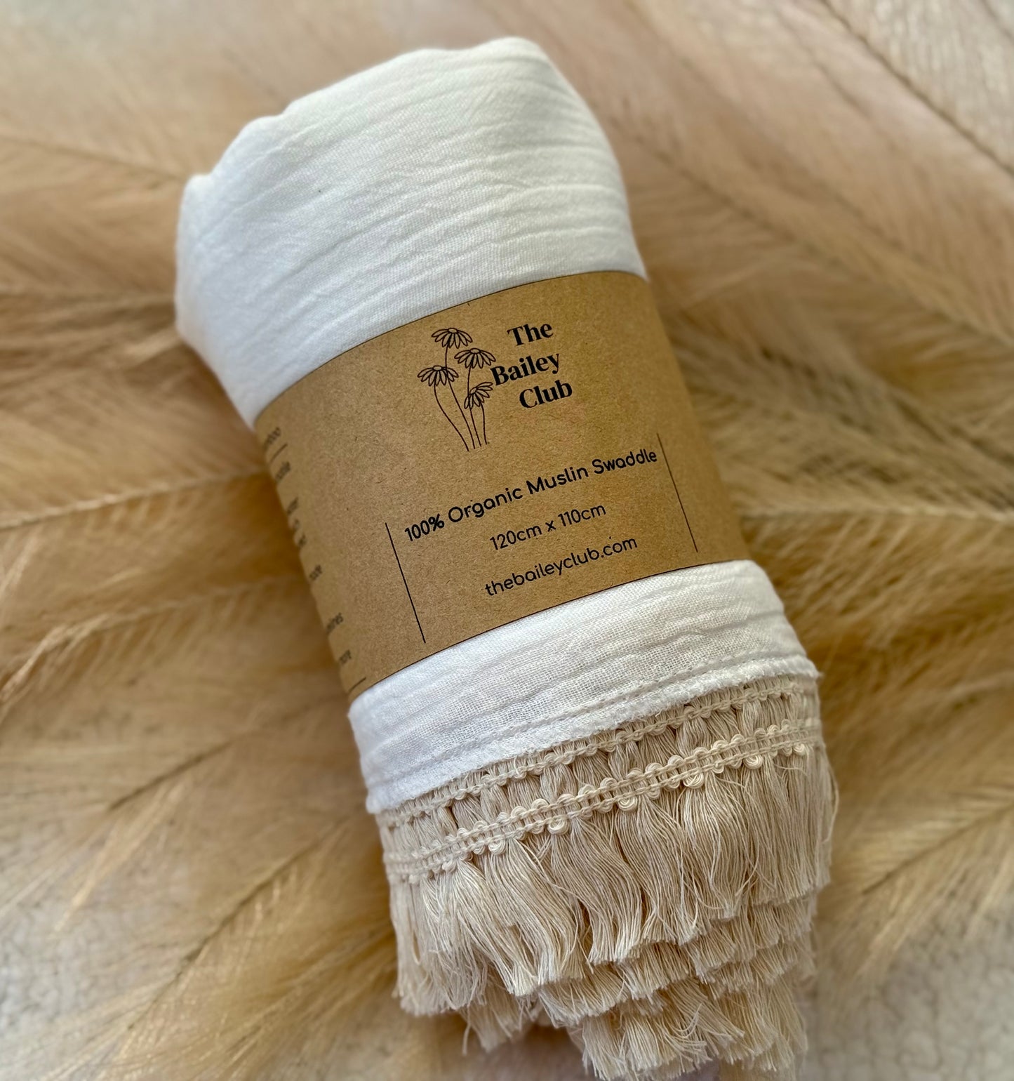 100% Cotton Muslin Swaddle | Natural Tassel
