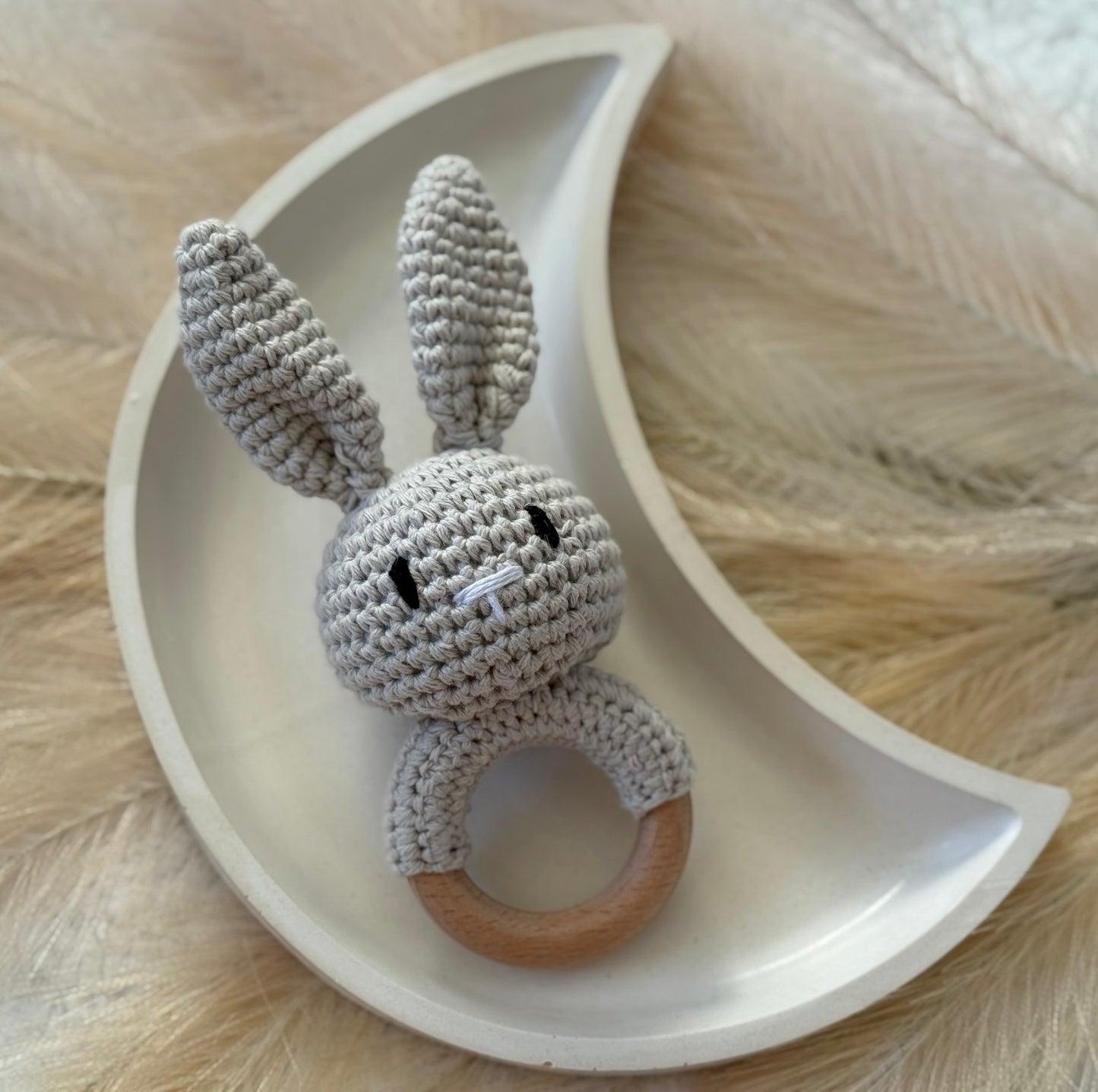 Crochet Bunny Rattle | Stone Grey
