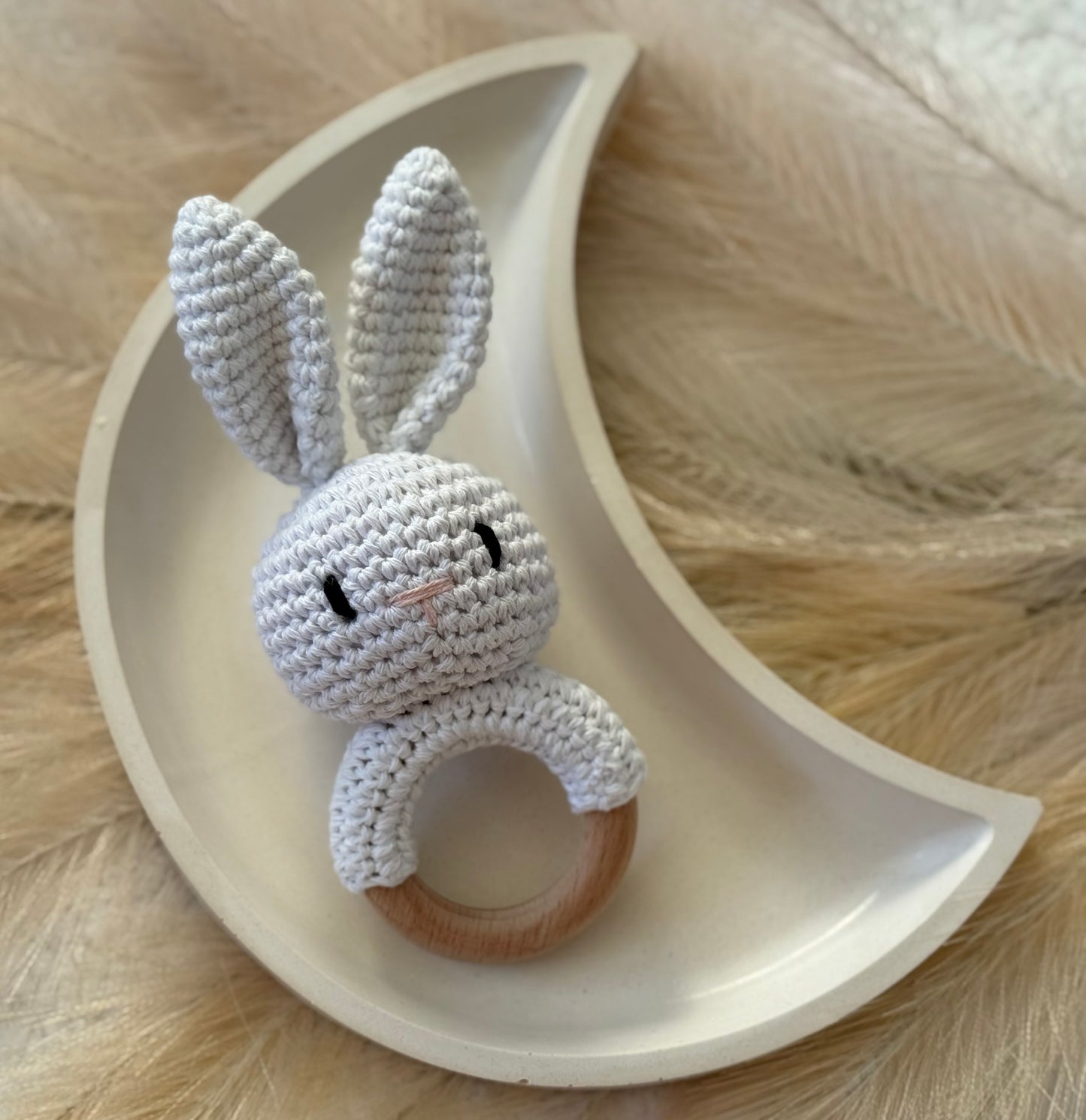 Crochet Bunny Rattle | White