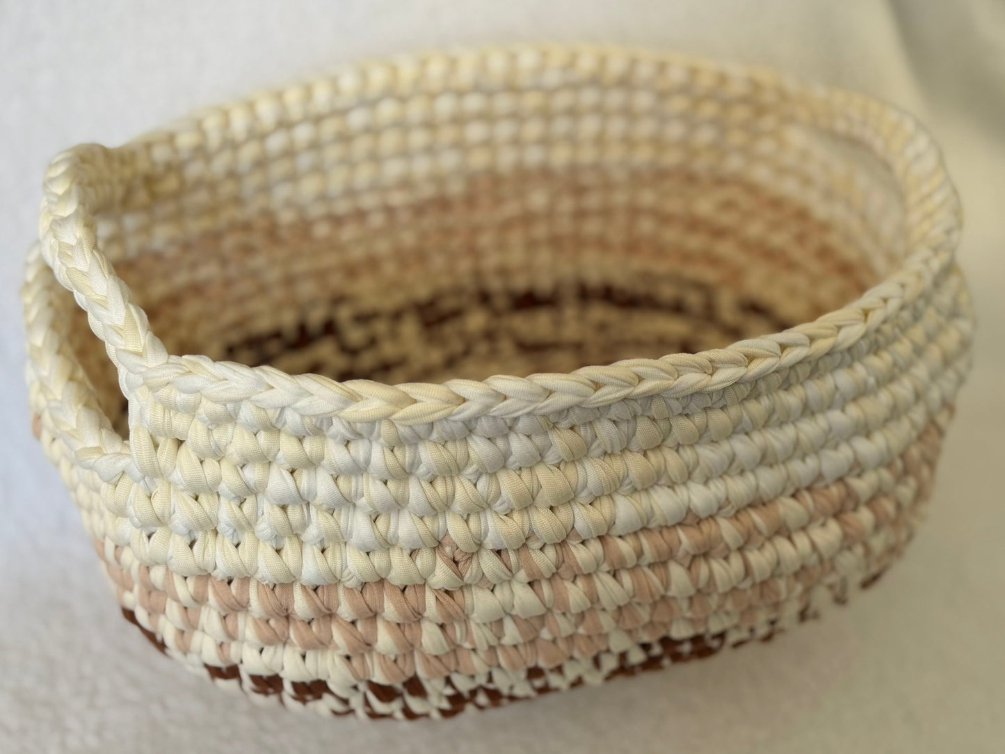 Handmade Crochet Basket | Chocolate & Cream