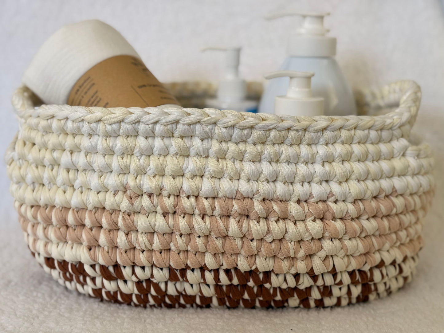 Handmade Crochet Basket | Chocolate & Cream
