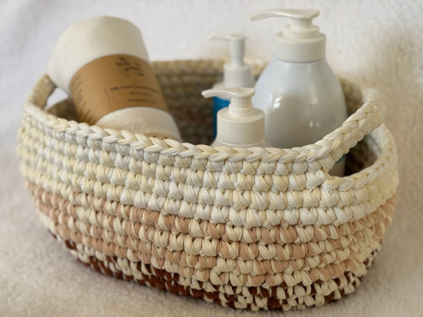 Handmade Crochet Basket | Chocolate & Cream